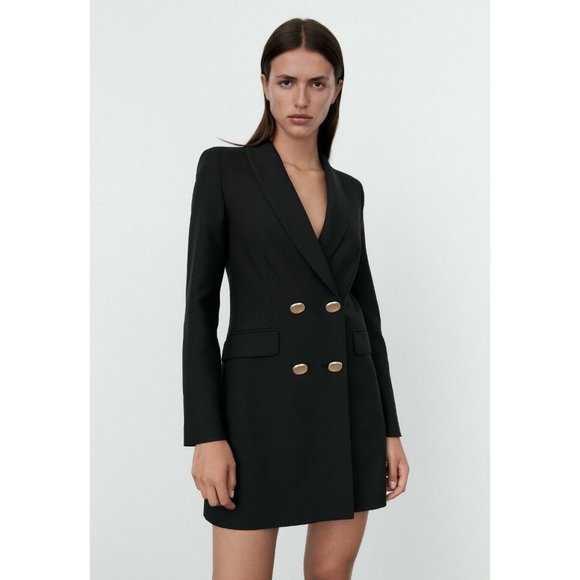Zara Double Breasted Long Blazer Coat Jacket Mini Dress Trench Peacoat Oversized - Picture 14 of 14